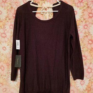🎁 NWT Babaton Bailey Cashmere Cabernet Light Sweater Open Back w Tie